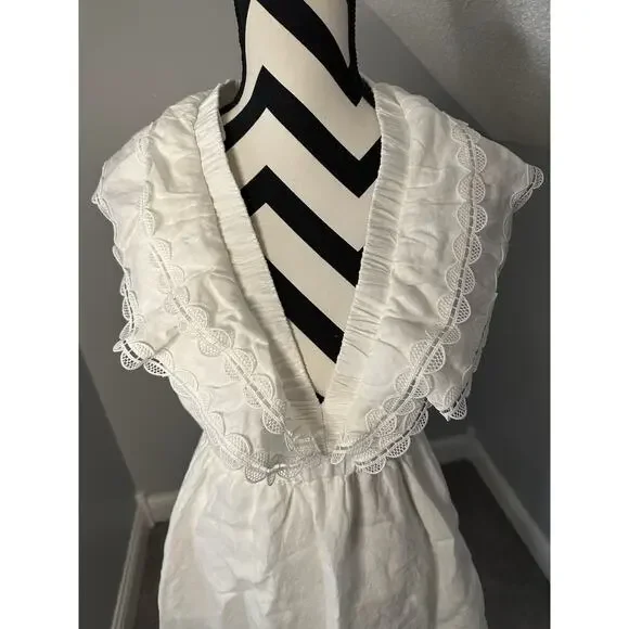 Anthropologie We Are Sundays NWT Aurora Linen Mini Dress White Ruffle Backless - Picture 11 of 12